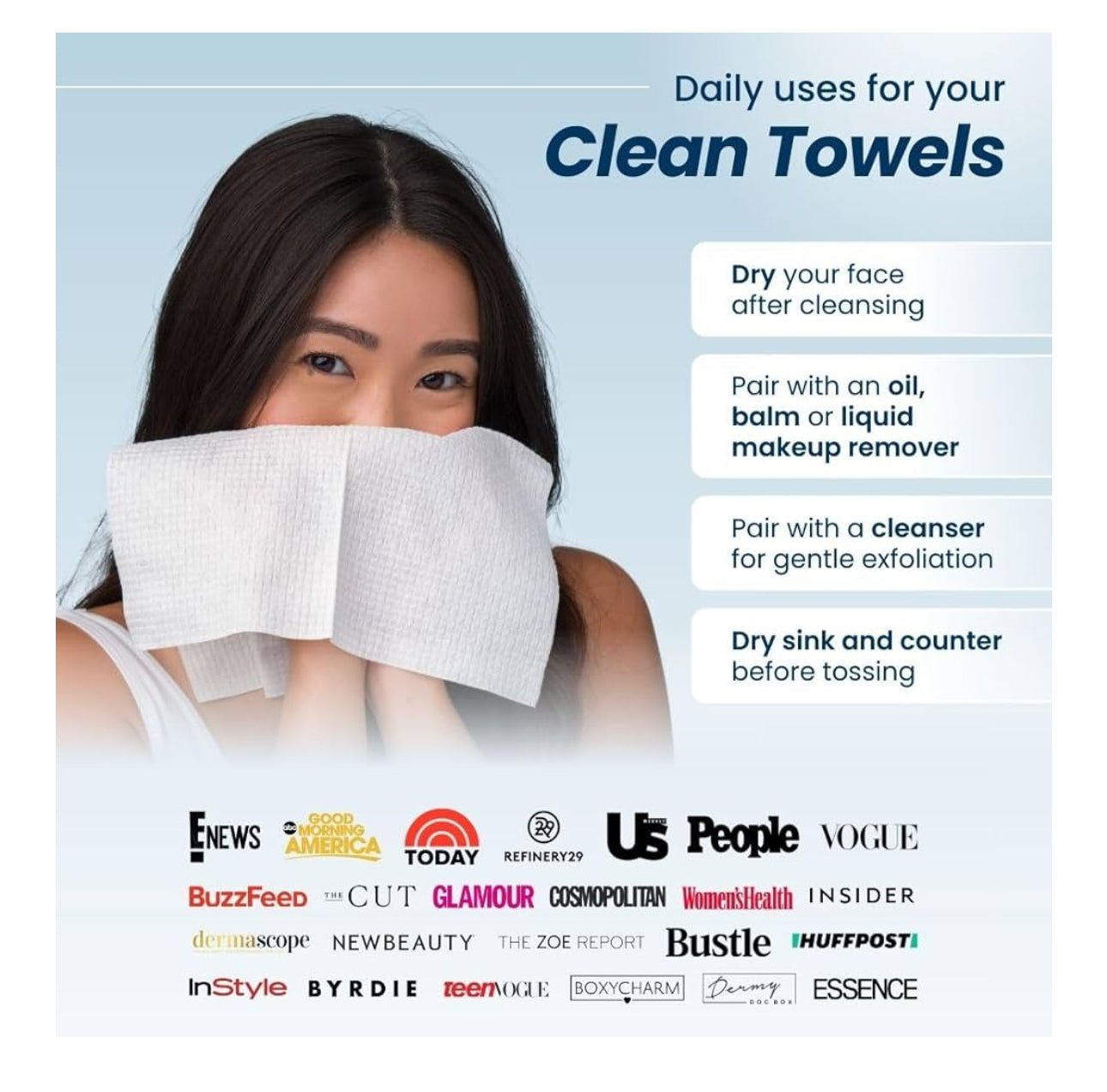 Clean Skin Club Clean Towels XL™, 100% USDA Biobased Face Towel, Disposable Face Towelette, Eczema Association Accepted, Makeup Remover Dry Wipes, Ultra Soft, 50 Ct, 1 Pack